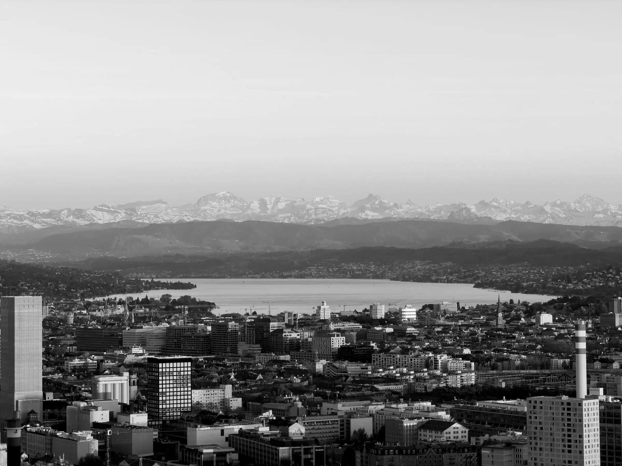 Zürich mit Zürichsee und Alpen